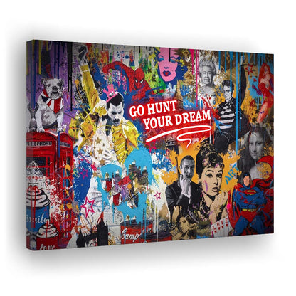 Go Hunt Your Dream Art Print, Canvas Print Wall Art, Wall Decor, Neon Effect Art