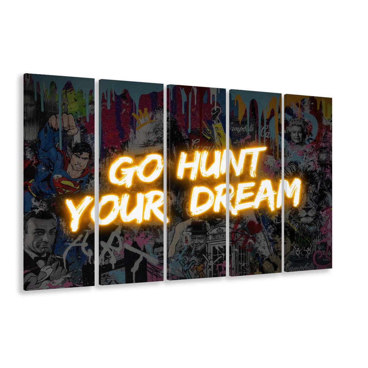 Go Hunt Your Dream Art Print V1, Extra Large 5 Panels Multi Canvas Print Wall Art, Home Decor