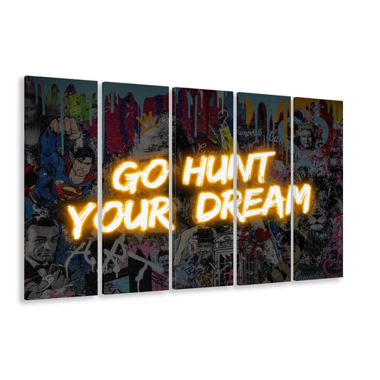 Go Hunt Your Dream Art Print V1, Extra Large 5 Panels Multi Canvas Print Wall Art, Home Decor
