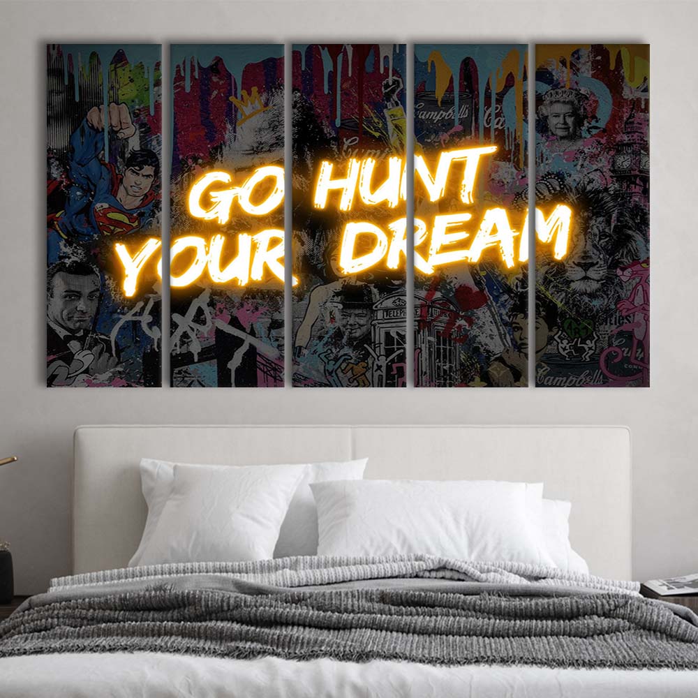 Go Hunt Your Dream Art Print V1, Extra Large 5 Panels Multi Canvas Print Wall Art, Home Decor