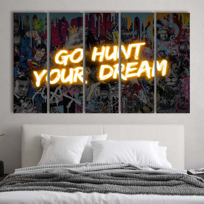 Go Hunt Your Dream Art Print V1, Extra Large 5 Panels Multi Canvas Print Wall Art, Home Decor