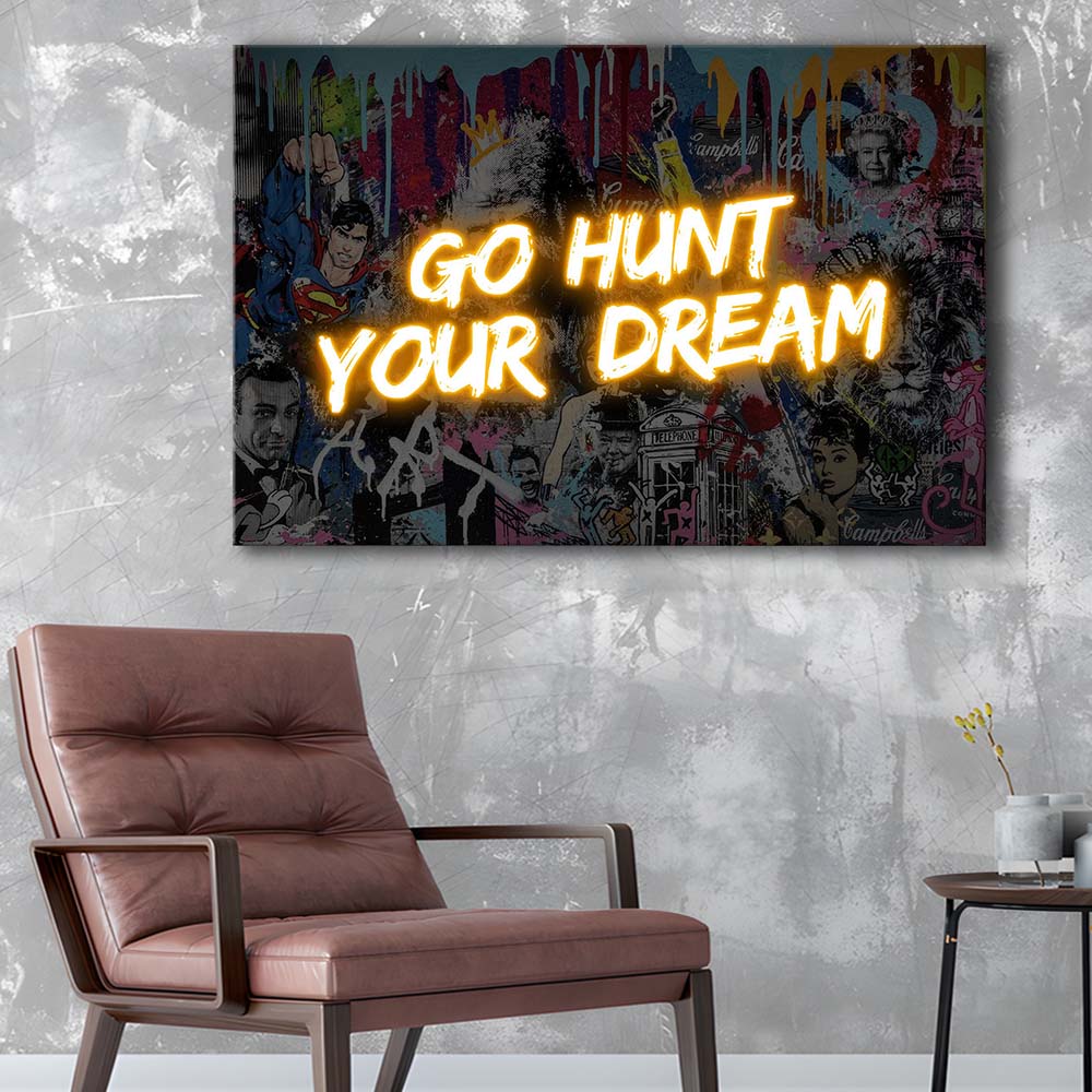 Go Hunt Your Dream Art Print V1, Canvas Print Wall Art, Wall Decor, Neon Effect Art
