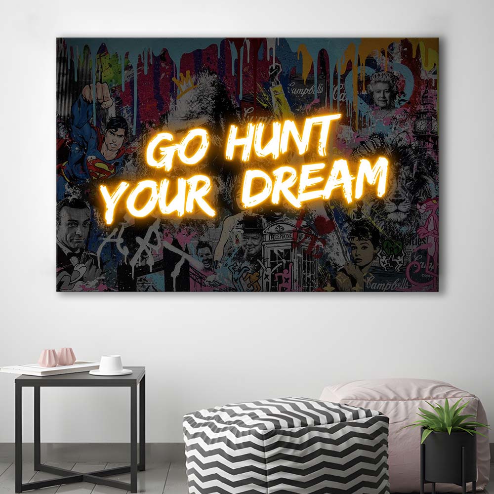 Go Hunt Your Dream Art Print V1, Canvas Print Wall Art, Wall Decor, Neon Effect Art