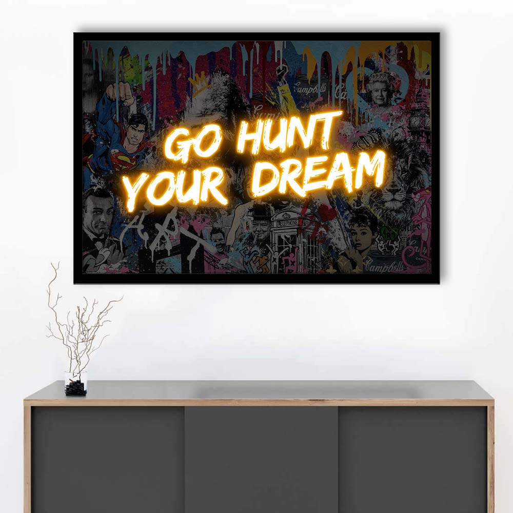 Go Hunt Your Dream Art Print V1, Framed Art Print Wall Decor, Neon Art Print, Picture Framed