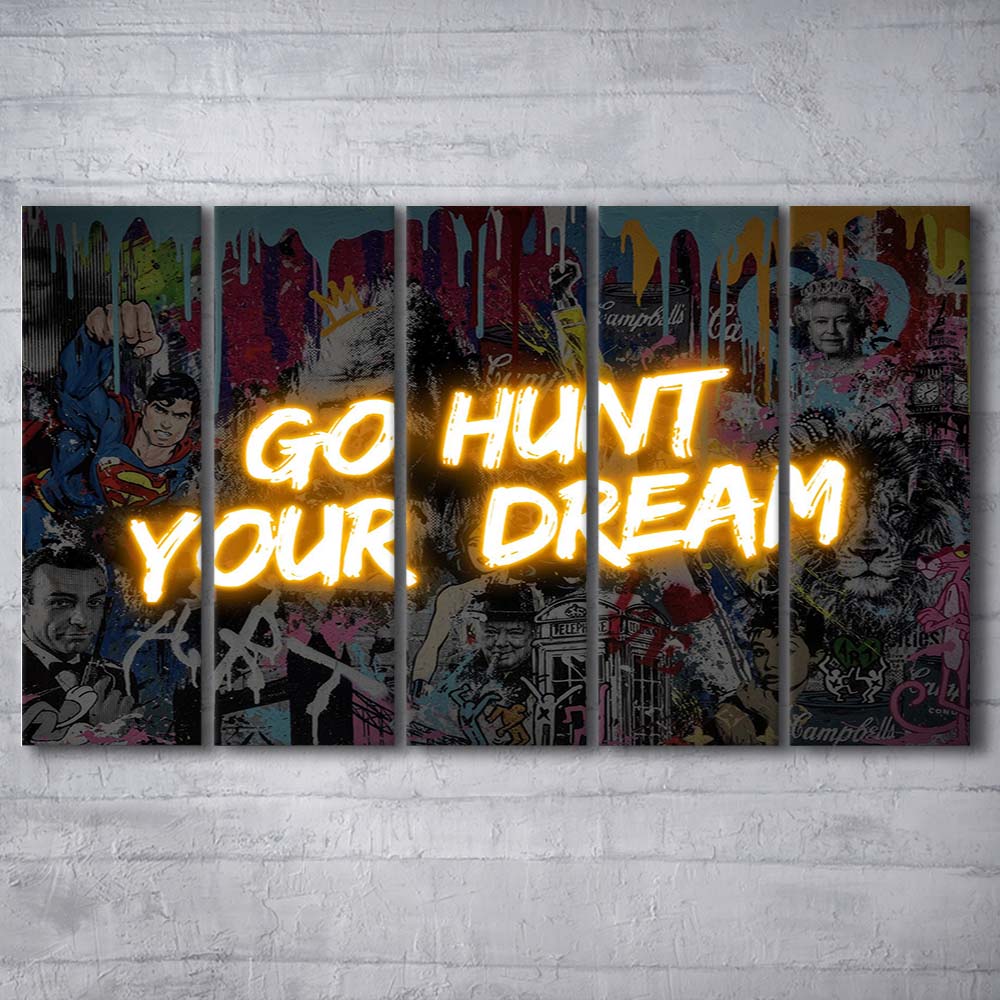Go Hunt Your Dream Art Print V1, Extra Large 5 Panels Multi Canvas Print Wall Art, Home Decor