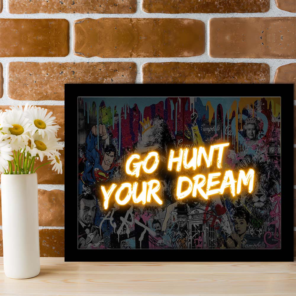 Go Hunt Your Dream Art Print V1, Framed Art Print Wall Decor, Neon Art Print, Picture Framed