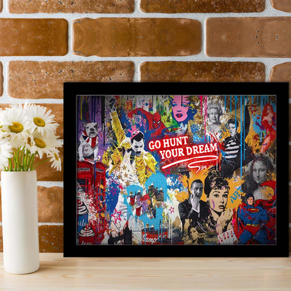 Go Hunt Your Dream Art Print, Framed Art Print Wall Decor, Neon Art Print, Picture Framed