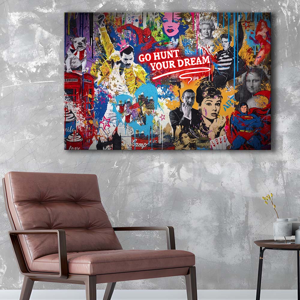 Go Hunt Your Dream Art Print, Canvas Print Wall Art, Wall Decor, Neon Effect Art