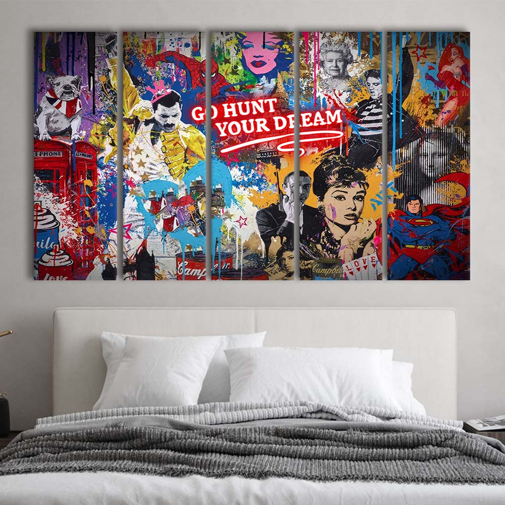 Go Hunt Your Dream Art Print, Extra Large 5 Panels Multi Canvas Print Wall Art, Home Decor