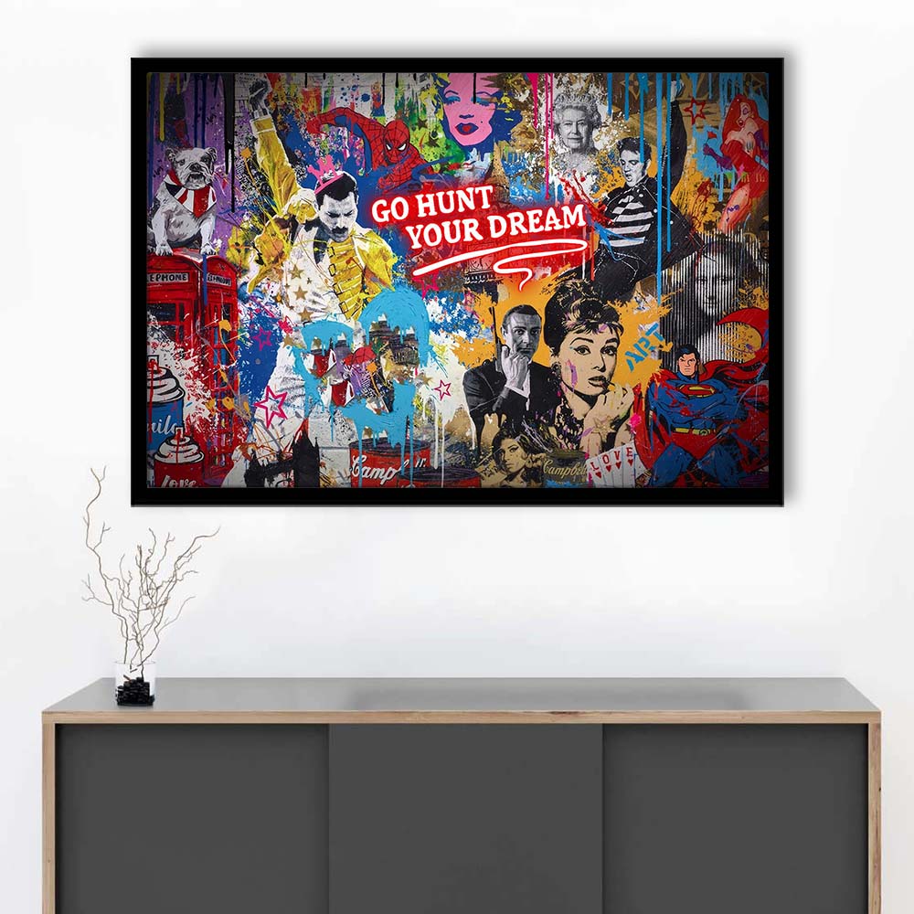 Go Hunt Your Dream Art Print, Framed Art Print Wall Decor, Neon Art Print, Picture Framed