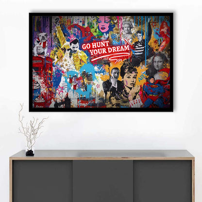 Go Hunt Your Dream Art Print, Framed Art Print Wall Decor, Neon Art Print, Picture Framed