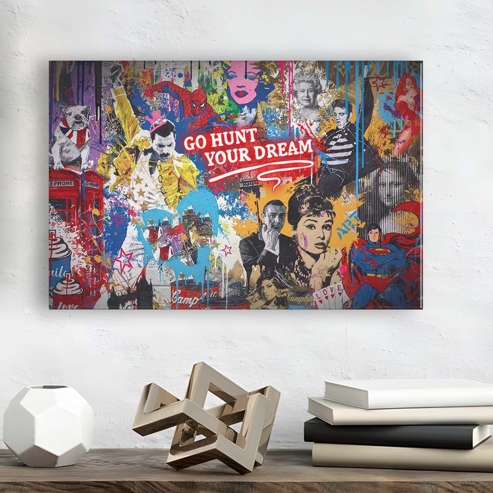 Go Hunt Your Dream Art Print, Canvas Print Wall Art, Wall Decor, Neon Effect Art