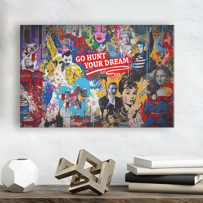 Go Hunt Your Dream Art Print, Canvas Print Wall Art, Wall Decor, Neon Effect Art