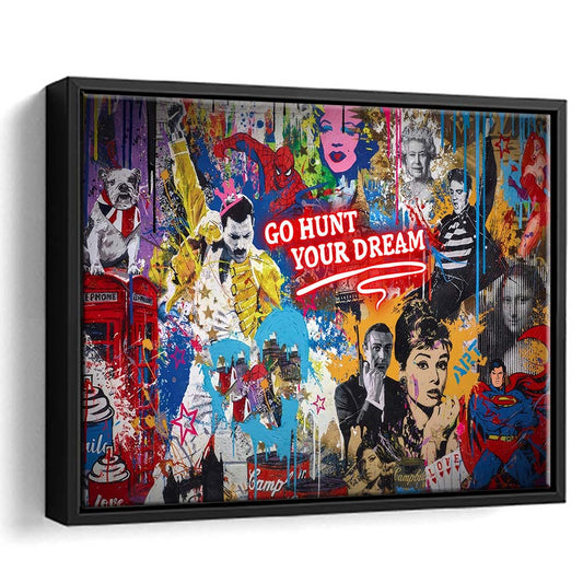 Go Hunt Your Dream Art Print, Framed Canvas Print Wall Art Decor, Floating Frame, Neon Effect Art