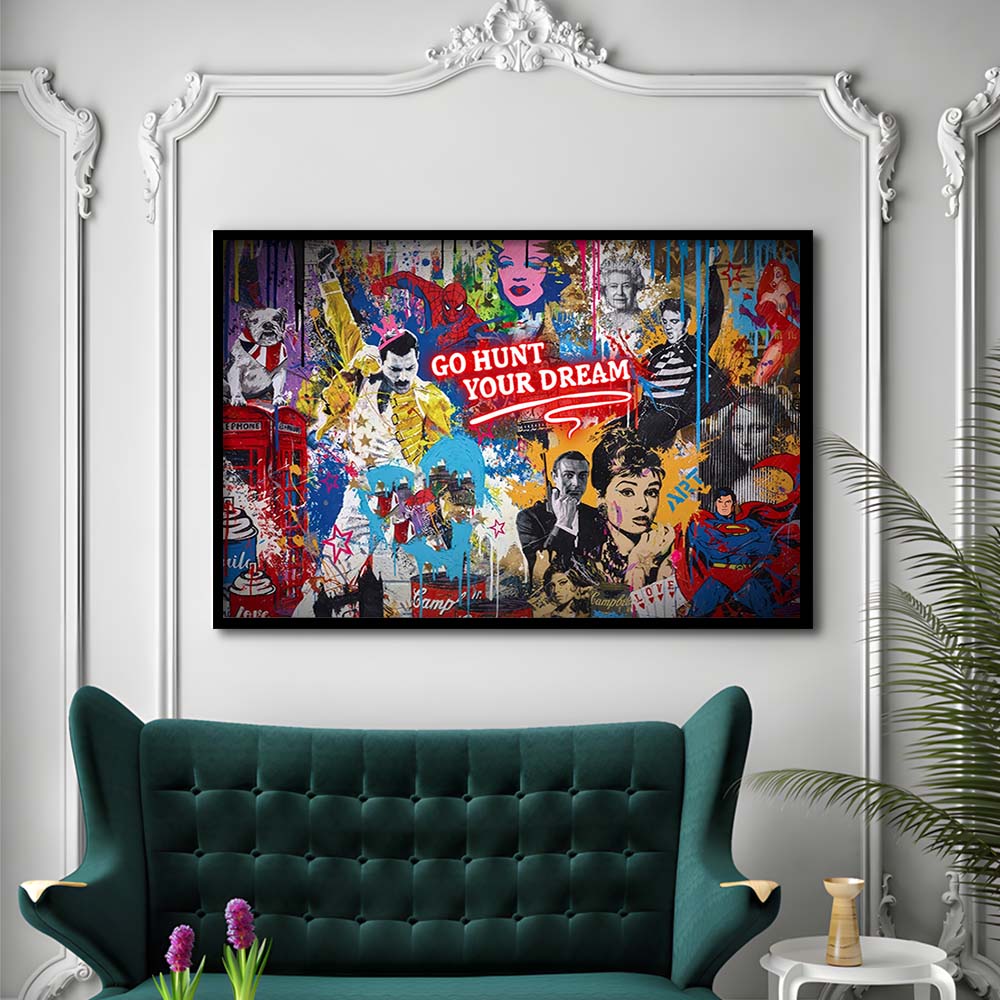 Go Hunt Your Dream Art Print, Framed Art Print Wall Decor, Neon Art Print, Picture Framed