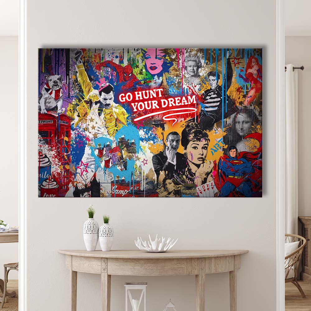 Go Hunt Your Dream Art Print, Canvas Print Wall Art, Wall Decor, Neon Effect Art