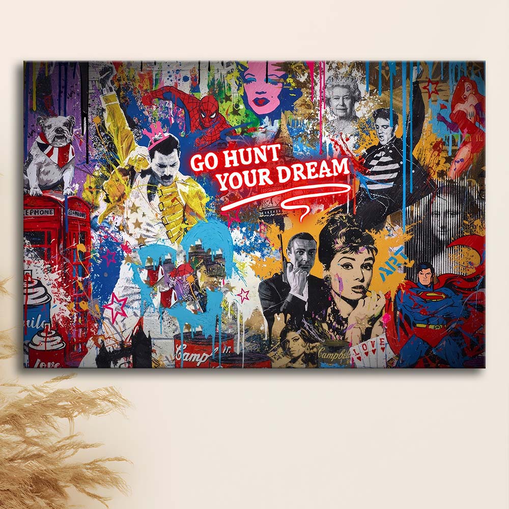 Go Hunt Your Dream Art Print, Canvas Print Wall Art, Wall Decor, Neon Effect Art