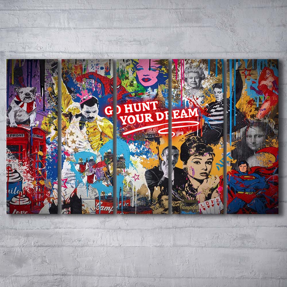 Go Hunt Your Dream Art Print, Extra Large 5 Panels Multi Canvas Print Wall Art, Home Decor