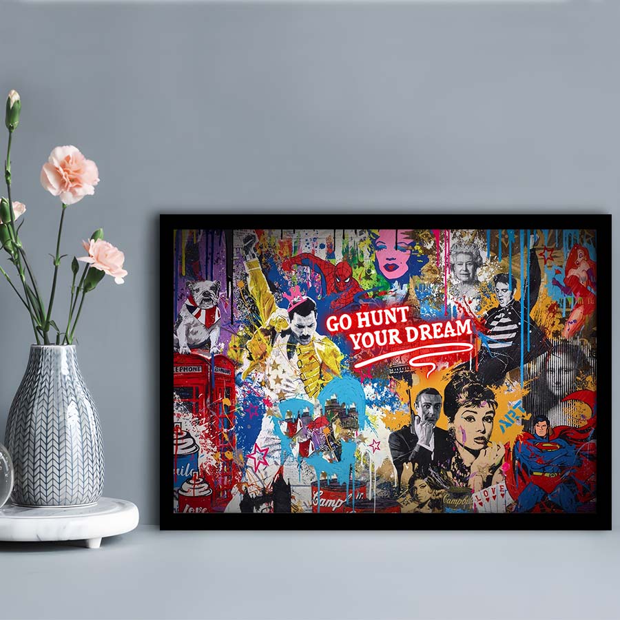 Go Hunt Your Dream Art Print, Framed Art Print Wall Decor, Neon Art Print, Picture Framed