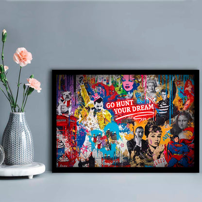 Go Hunt Your Dream Art Print, Framed Art Print Wall Decor, Neon Art Print, Picture Framed