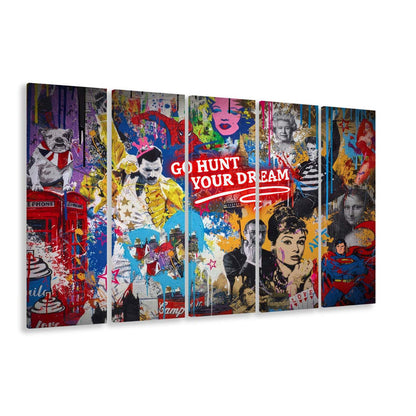 Go Hunt Your Dream Art Print, Extra Large 5 Panels Multi Canvas Print Wall Art, Home Decor