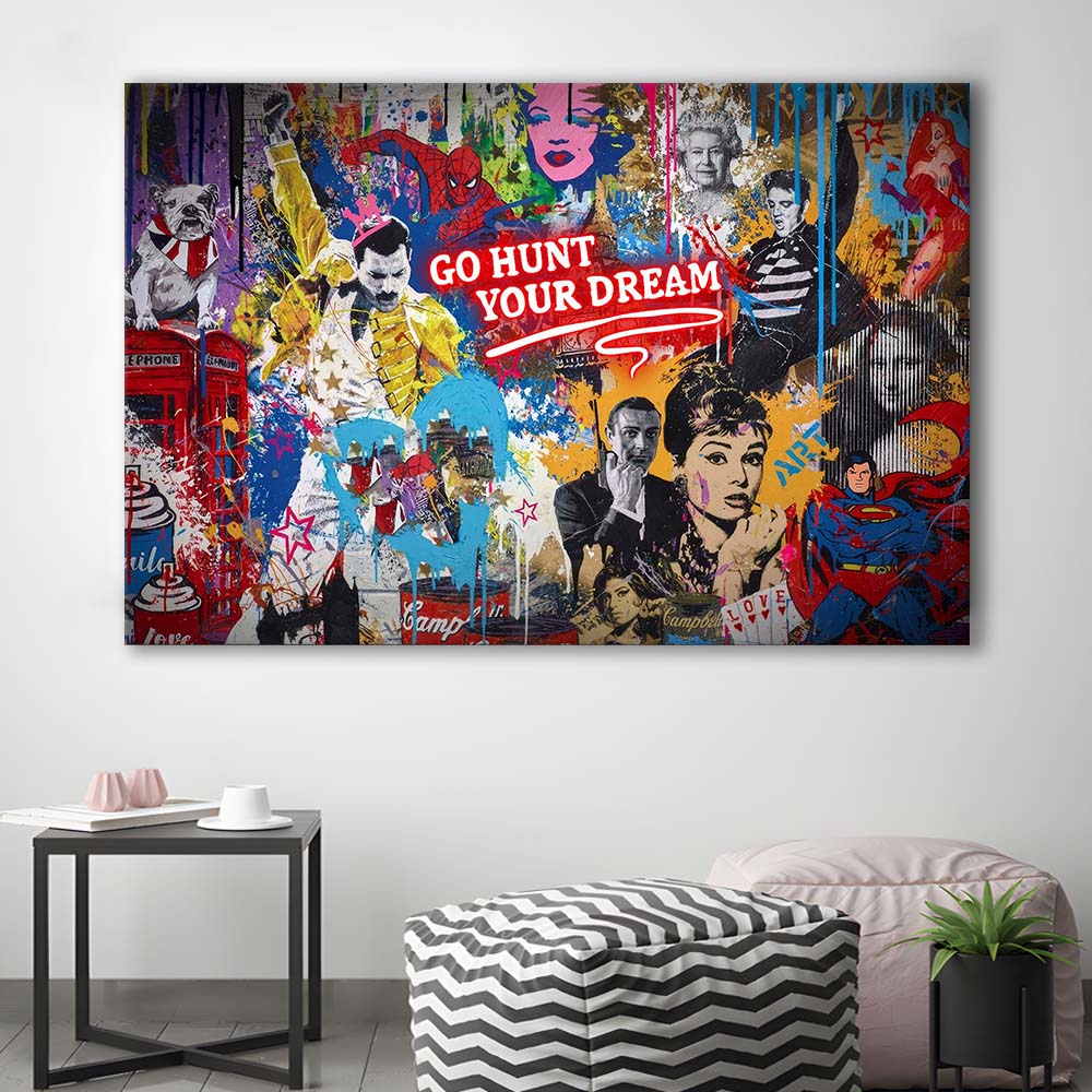 Go Hunt Your Dream Art Print, Canvas Print Wall Art, Wall Decor, Neon Effect Art