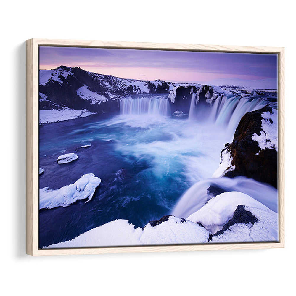 Godafoss Waterfall  Iceland Waterfall Art Iceland Art Sunset Waterfall, Framed Canvas Print Wall Art, Floating Frame