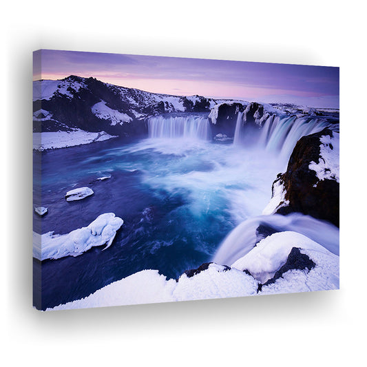 Godafoss Waterfall  Iceland Waterfall Art Iceland Art Sunset Waterfall, Canvas Print Wall Art, Wall Decor, Painting Canvas