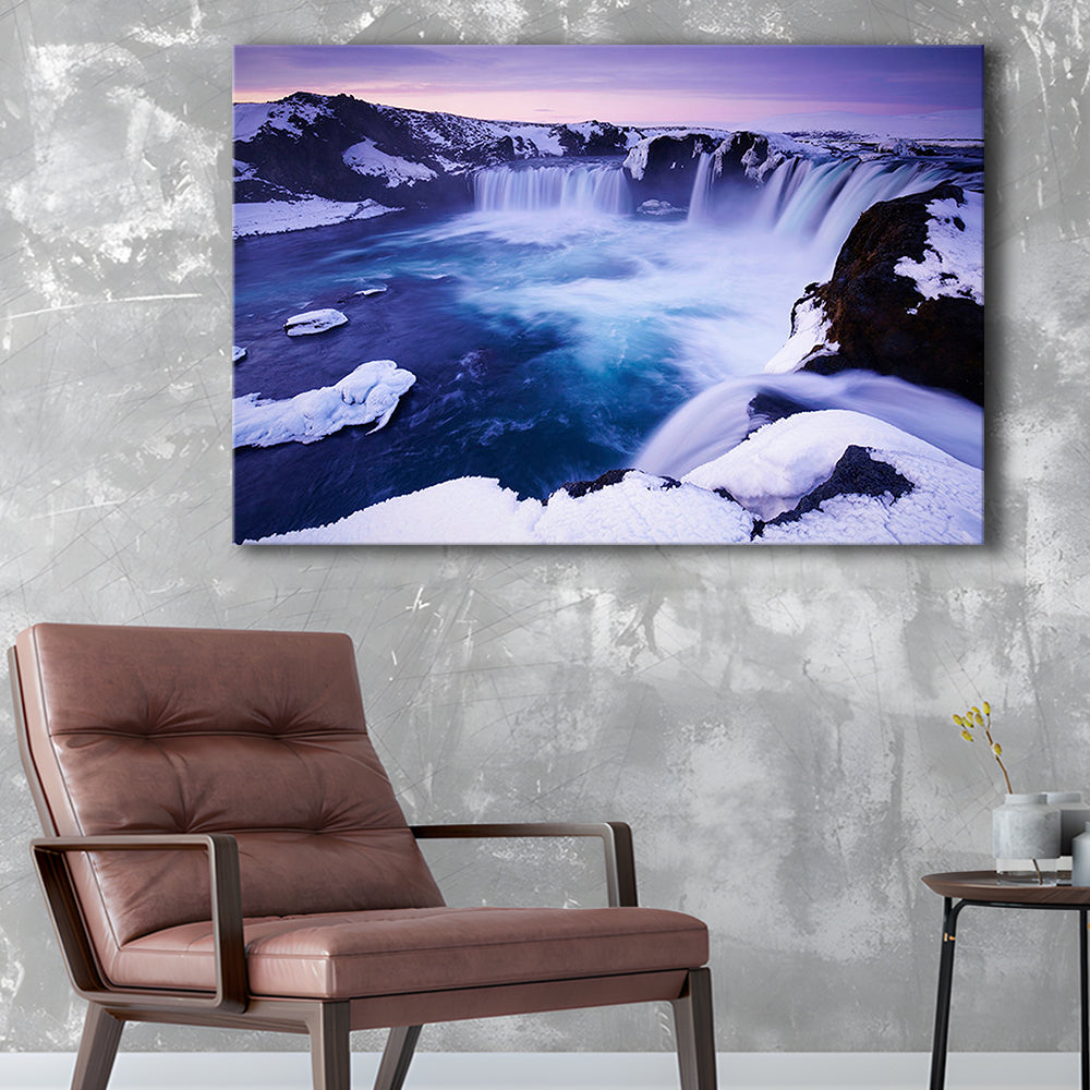 Godafoss Waterfall  Iceland Waterfall Art Iceland Art Sunset Waterfall, Canvas Print Wall Art, Wall Decor, Painting Canvas