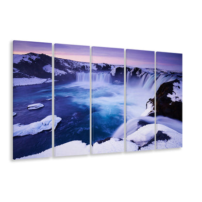 Godafoss Waterfall  Iceland waterfall art Iceland art Sunset waterfall, 5 Panel B Canvas Print Wall Art, Extra Large Canvas