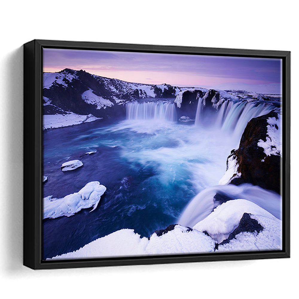 Godafoss Waterfall  Iceland Waterfall Art Iceland Art Sunset Waterfall, Framed Canvas Print Wall Art, Floating Frame