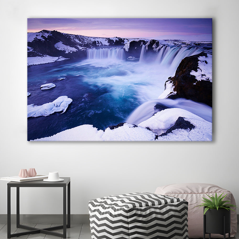 Godafoss Waterfall  Iceland Waterfall Art Iceland Art Sunset Waterfall, Canvas Print Wall Art, Wall Decor, Painting Canvas