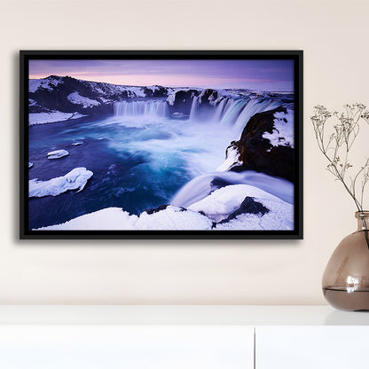 Godafoss Waterfall  Iceland Waterfall Art Iceland Art Sunset Waterfall, Framed Canvas Print Wall Art, Floating Frame