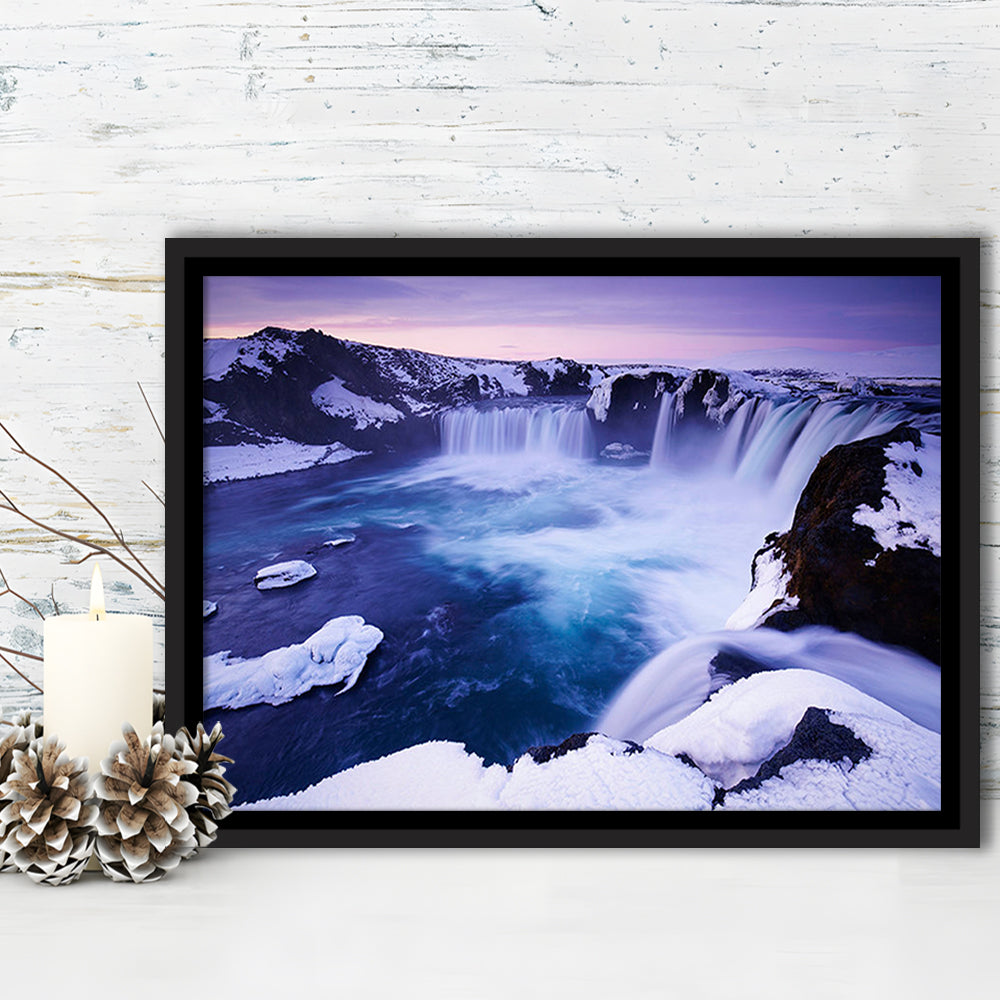Godafoss Waterfall  Iceland Waterfall Art Iceland Art Sunset Waterfall, Framed Canvas Print Wall Art, Floating Frame