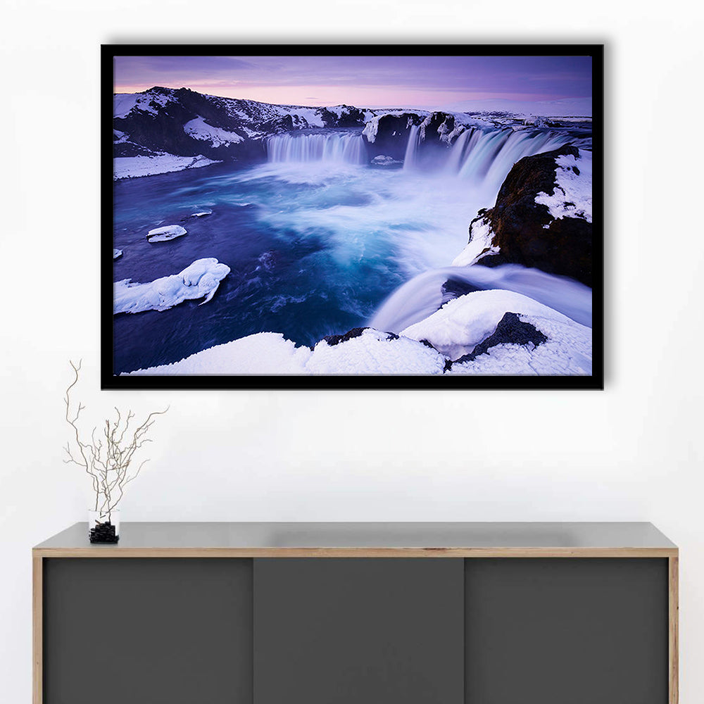 Godafoss Waterfall  Iceland waterfall art Iceland art Sunset waterfall, Framed Art Print Wall Decor, Picture Framed
