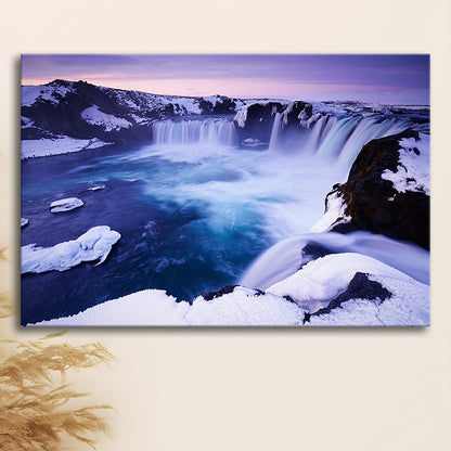 Godafoss Waterfall  Iceland Waterfall Art Iceland Art Sunset Waterfall, Canvas Print Wall Art, Wall Decor, Painting Canvas