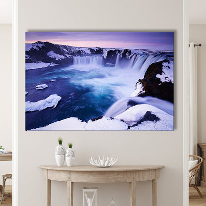 Godafoss Waterfall  Iceland Waterfall Art Iceland Art Sunset Waterfall, Canvas Print Wall Art, Wall Decor, Painting Canvas