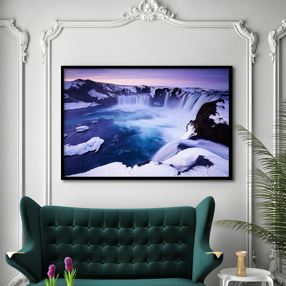 Godafoss Waterfall  Iceland waterfall art Iceland art Sunset waterfall, Framed Art Print Wall Decor, Picture Framed