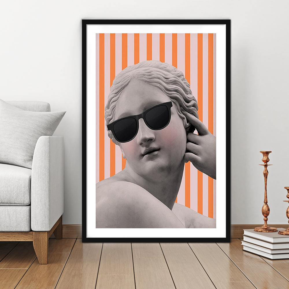 Goddess Print Ancient Aesthetic Statue Head Print Artemis Print,Orange Wall Print, Framed Art Prints White Border Wall Decor
