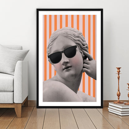 Goddess Print Ancient Aesthetic Statue Head Print Artemis Print,Orange Wall Print, Framed Art Prints White Border Wall Decor
