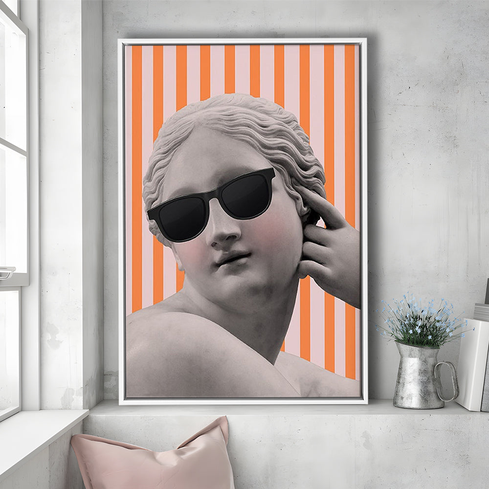 Goddess Print Ancient Aesthetic Statue Head Print Artemis Print,Orange Wall Print, Framed Canvas Prints Wall Art