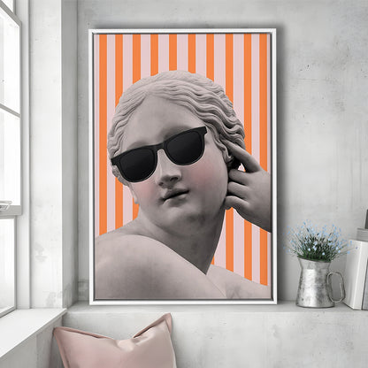 Goddess Print Ancient Aesthetic Statue Head Print Artemis Print,Orange Wall Print, Framed Canvas Prints Wall Art