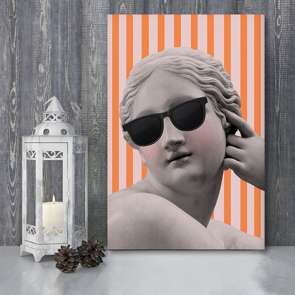 Goddess Print Ancient Aesthetic Statue Head Print Artemis Print,Orange Wall Print, Canvas Prints Wall Art