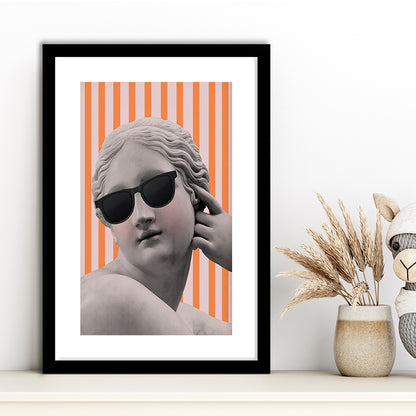 Goddess Print Ancient Aesthetic Statue Head Print Artemis Print,Orange Wall Print, Framed Art Prints White Border Wall Decor