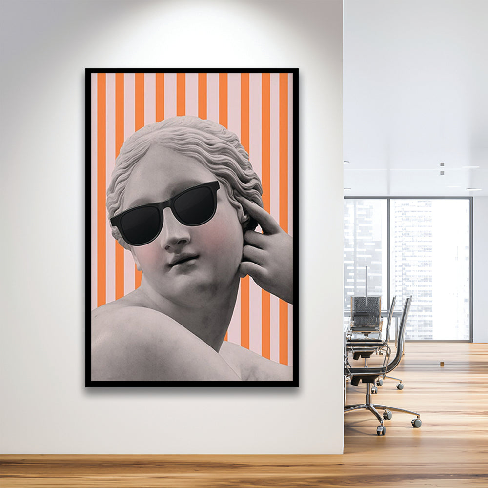 Goddess Print Ancient Aesthetic Statue Head Print Artemis Print,Orange Wall Print, Framed Art Prints Wall Decor