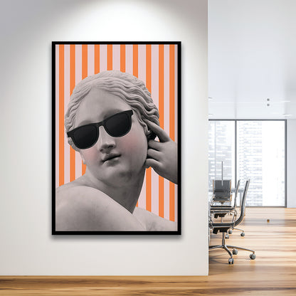 Goddess Print Ancient Aesthetic Statue Head Print Artemis Print,Orange Wall Print, Framed Art Prints Wall Decor