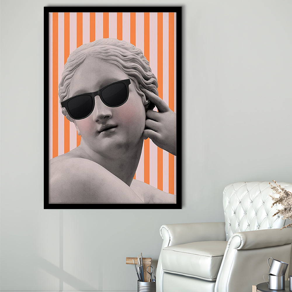 Goddess Print Ancient Aesthetic Statue Head Print Artemis Print,Orange Wall Print, Framed Art Prints Wall Decor