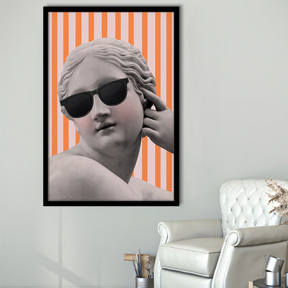 Goddess Print Ancient Aesthetic Statue Head Print Artemis Print,Orange Wall Print, Framed Art Prints Wall Decor