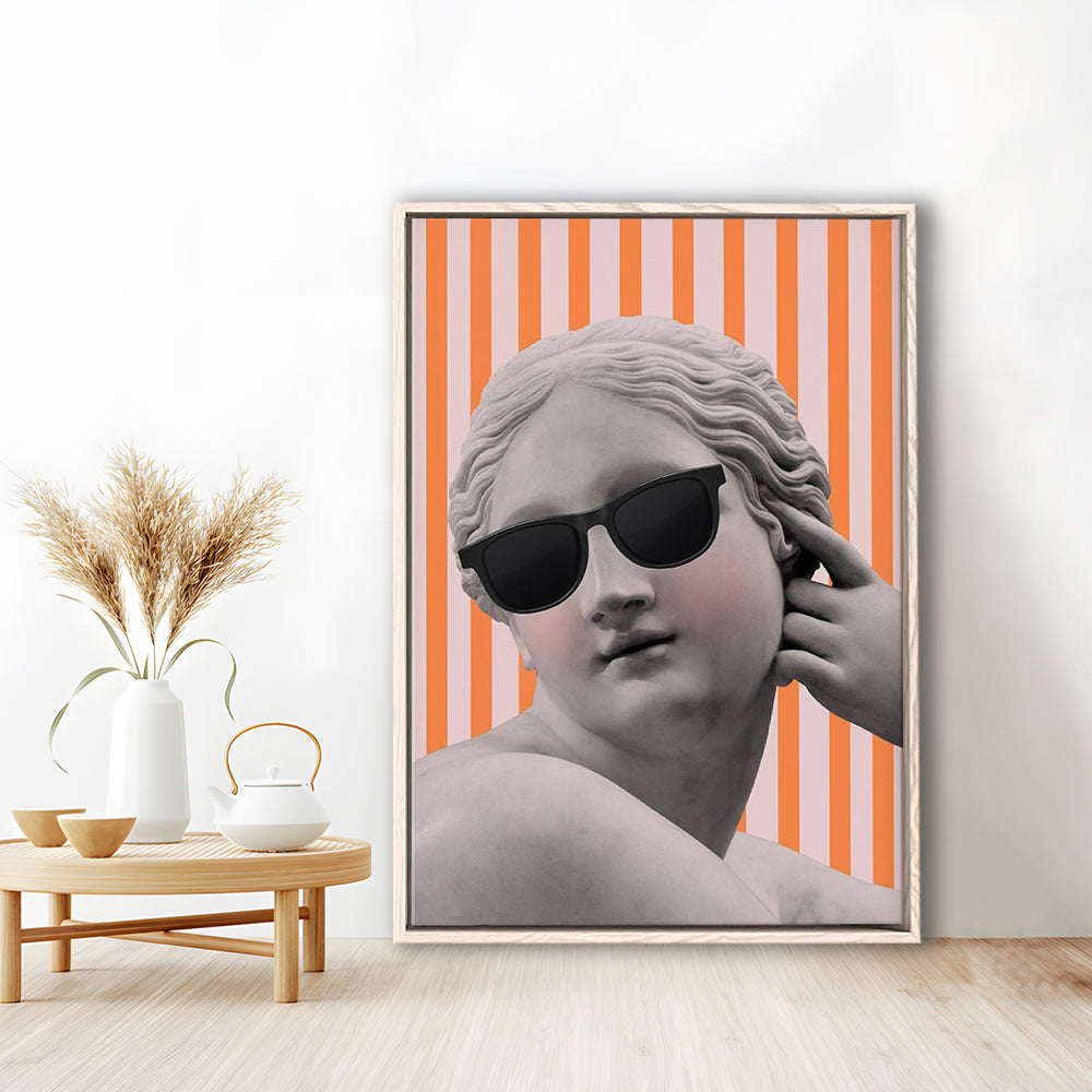 Goddess Print Ancient Aesthetic Statue Head Print Artemis Print,Orange Wall Print, Framed Canvas Prints Wall Art