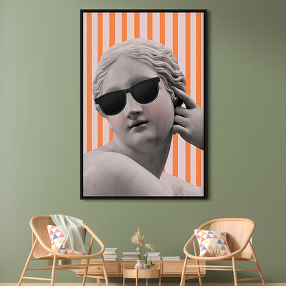 Goddess Print Ancient Aesthetic Statue Head Print Artemis Print,Orange Wall Print, Framed Canvas Prints Wall Art